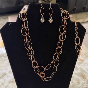 Elegant Gold Chain Necklace, bracelet and earrings